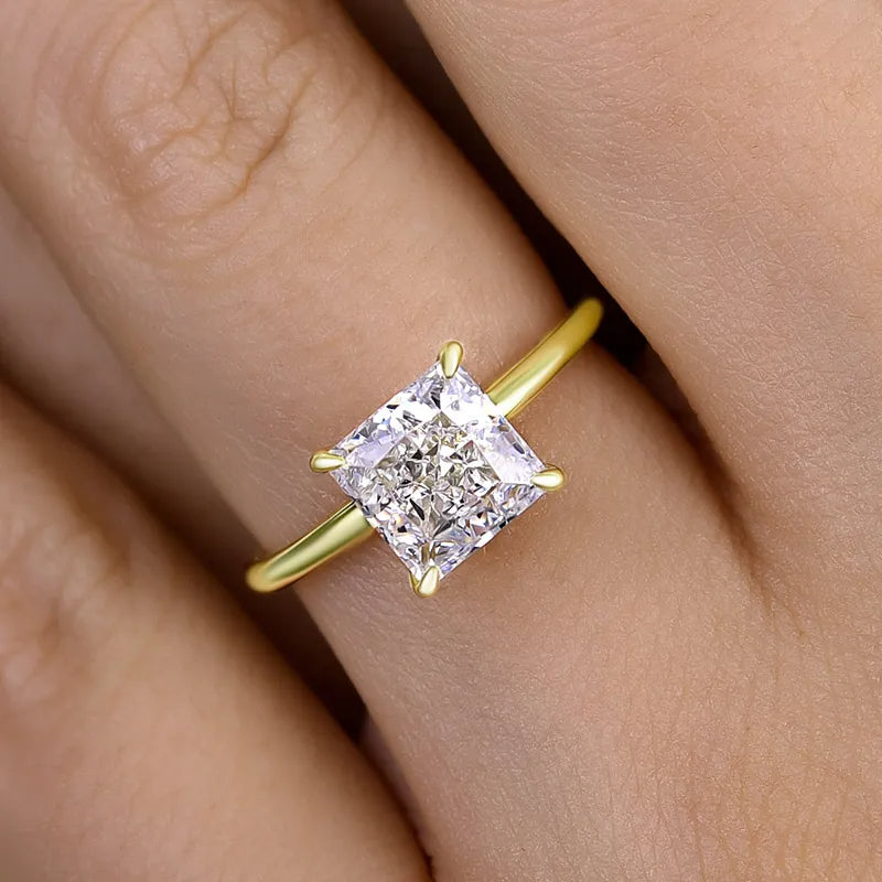 Classic Square Princess Cut Engagement Ring for Women In Sterling Silver