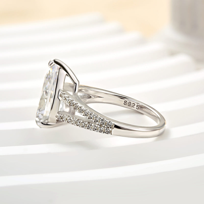 Ahabobo Unique Split Shank Pear Cut Engagement Ring In Sterling Silver