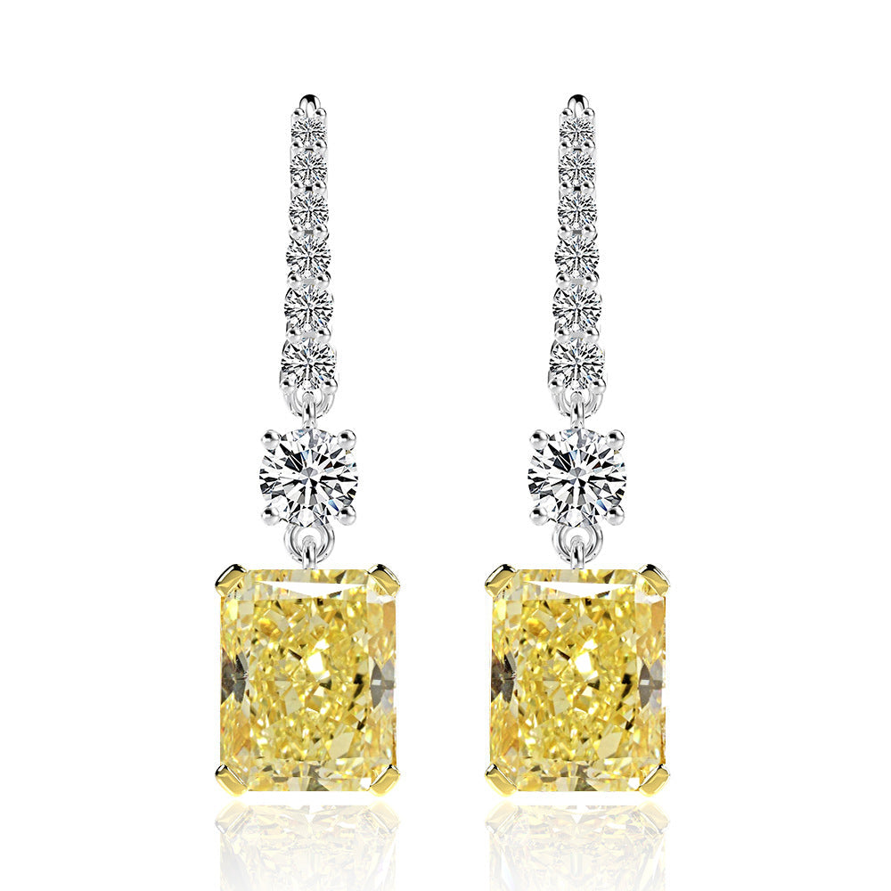 5.5Ct Sterling Silver Luxury Radiant Cut Sona Simulated Diamond Yellow Sapphire Drop Earrings For Women