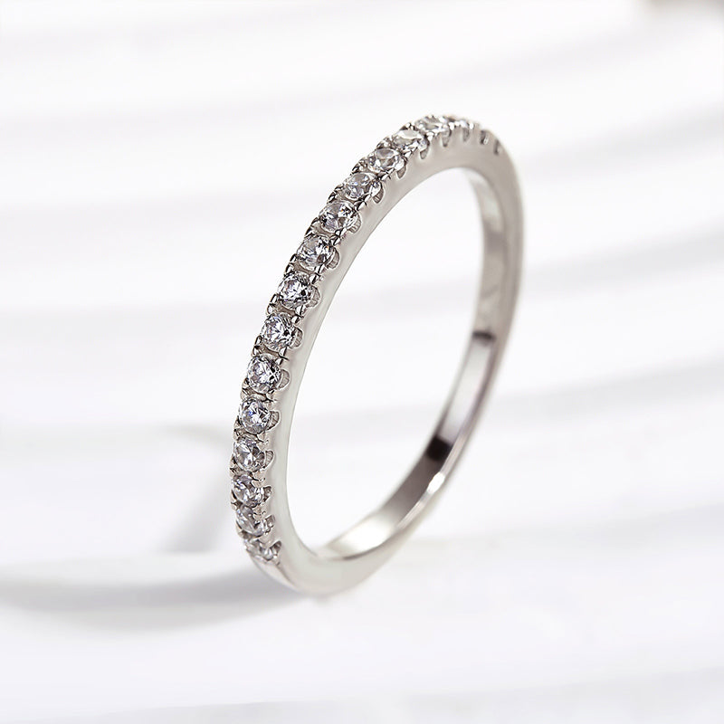 Sterling Silver Classic Half Eternity Thin Women's Wedding Band