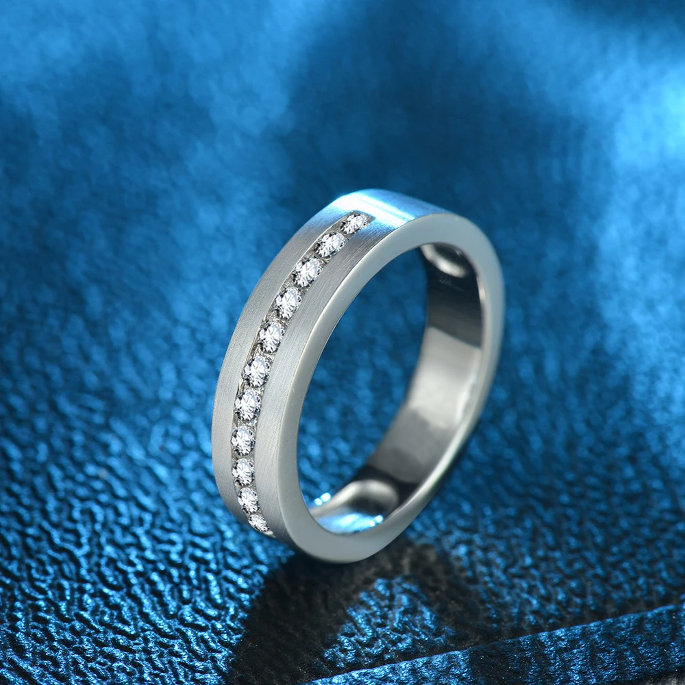 Classic Round Cut White Sapphire Men's Wide Wedding Band In Sterling Silver
