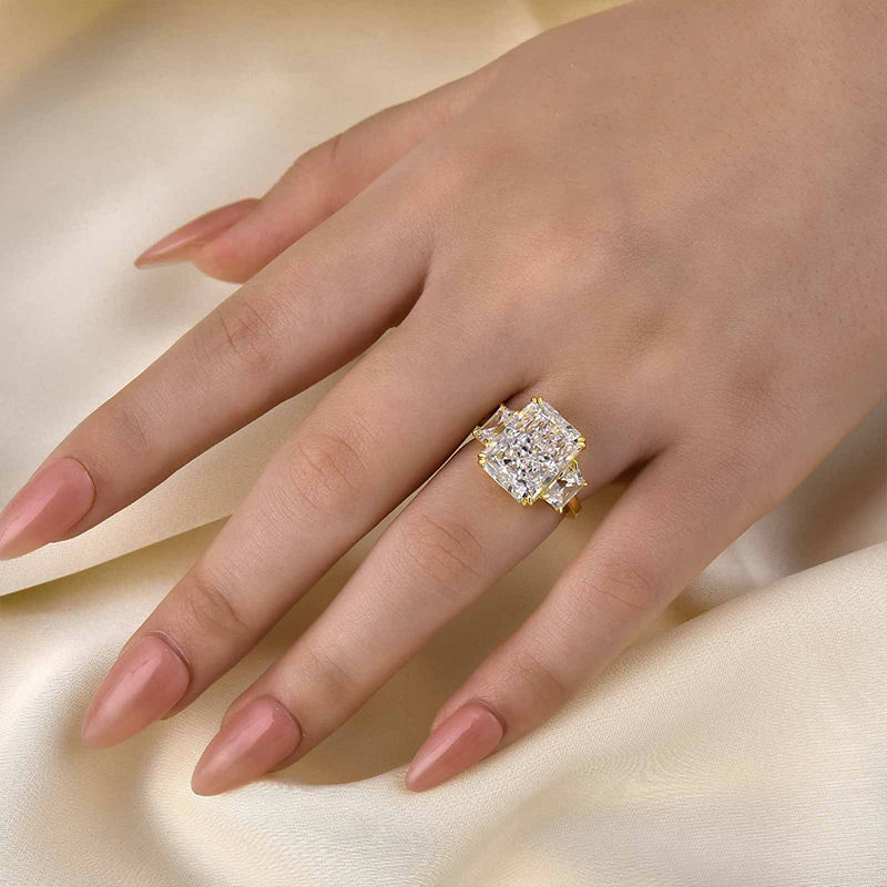 Luxurious Radiant Cut Three Stone Women's Engagement Ring In Sterling Silver