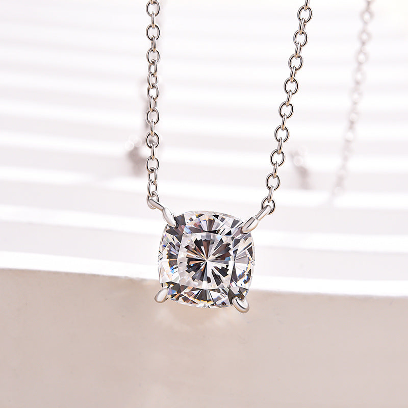 4.0 Carat Classic Cushion Cut Pendant Necklace In Sterling Silver