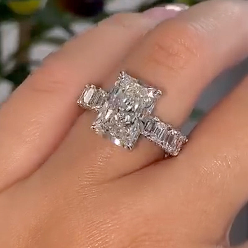 Luxurious 5.0 Carat Radiant Cut Engagement Ring With Emerald Cut Band