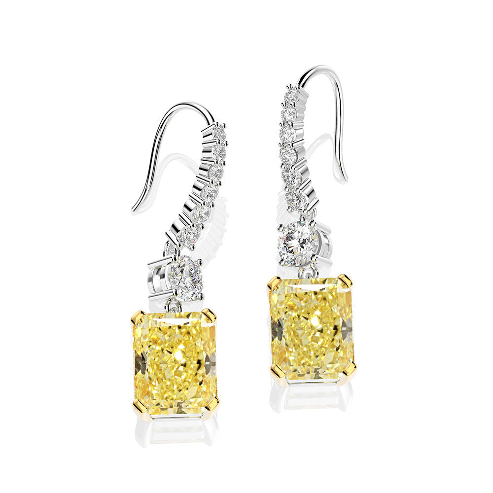 5.5Ct Sterling Silver Luxury Radiant Cut Sona Simulated Diamond Yellow Sapphire Drop Earrings For Women