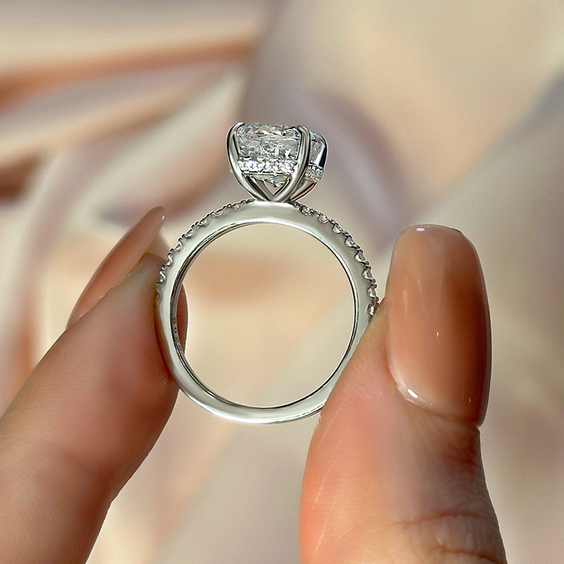 Ahabobo Classic 3.0Ct Cushion Cut Engagement Ring In Sterling Silver