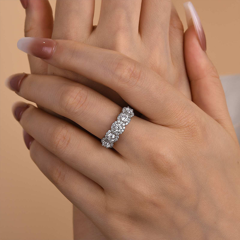 Halo Round Cut Five Stone Anniversary Ring for Her