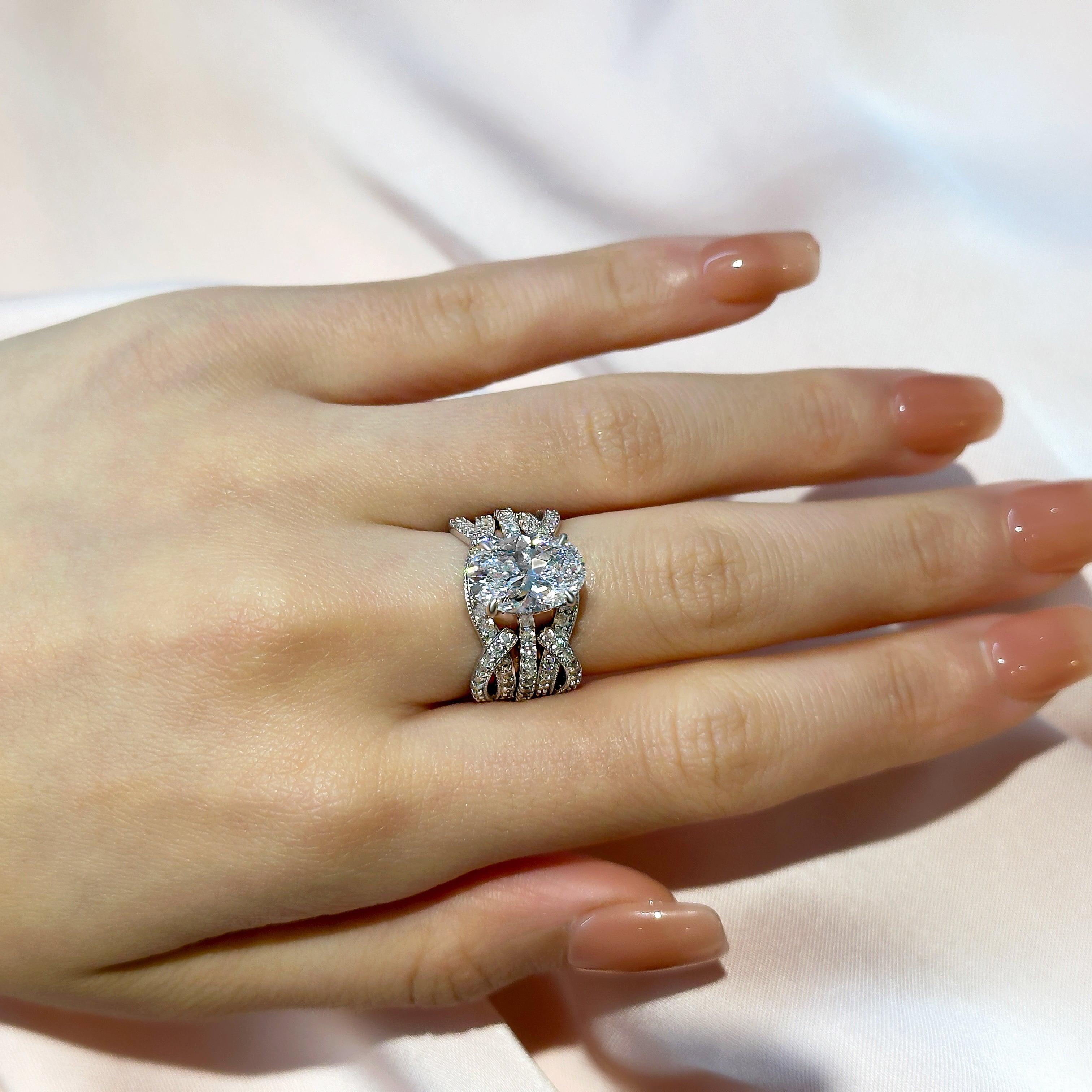 Ahabobo Classic Oval Cut Insert Wedding Ring Set For Women In Sterling Silver