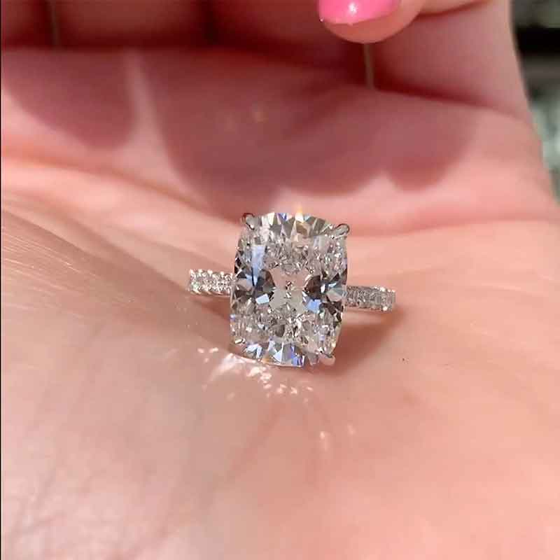 Bright Crushed Ice Cushion Cut Engagement Ring For Women In Sterling Silver