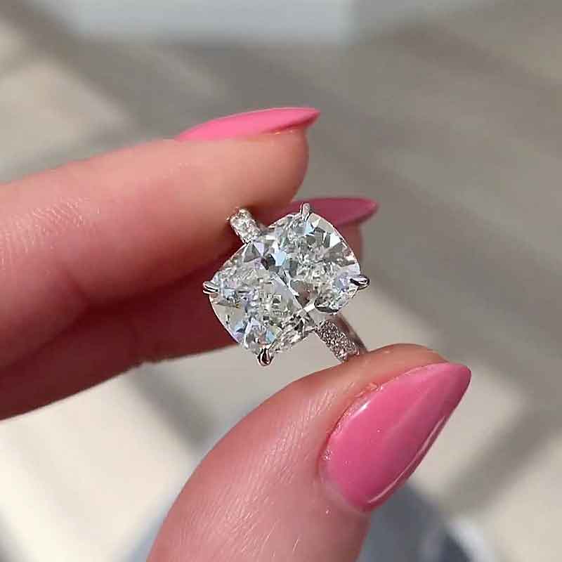 Bright Crushed Ice Cushion Cut Engagement Ring For Women In Sterling Silver