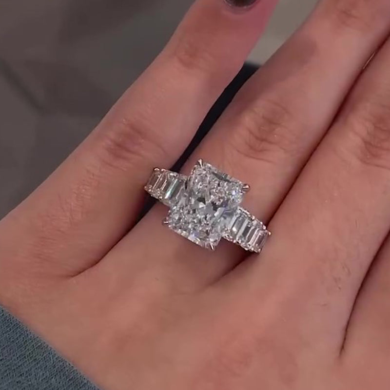 Ahabobo Luxurious 7.0Ct Radiant Cut Engagement Ring In Sterling Silver