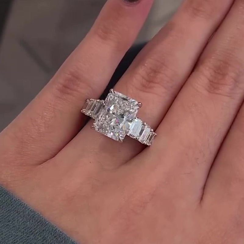 Ahabobo Luxurious 7.0Ct Radiant Cut Engagement Ring In Sterling Silver