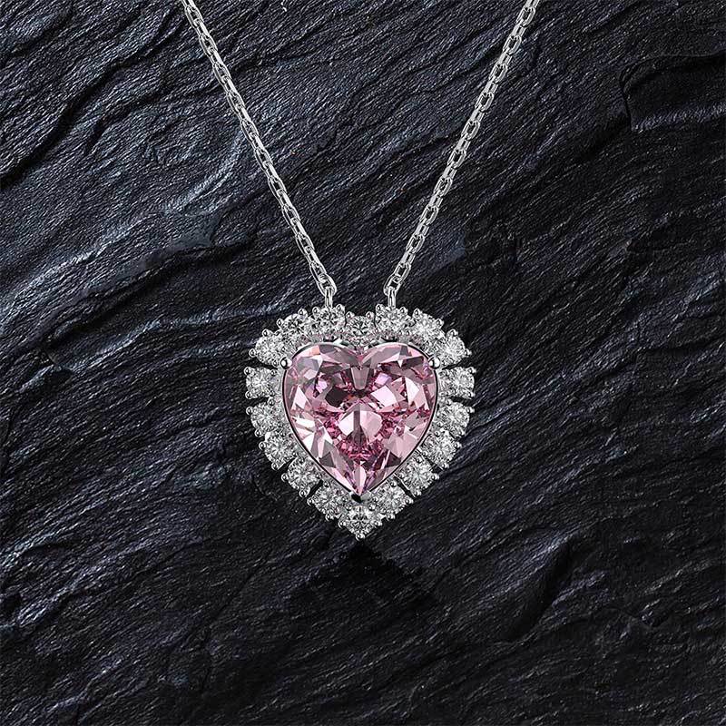 2.0Ct Halo Heart Cut Pink Sapphire Sterling Silver Necklace For Women