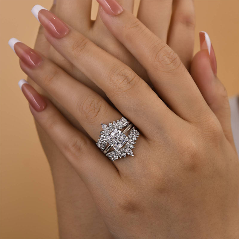 Ahabobo Vintage Square Princess Cut Insert Ring Set For Women