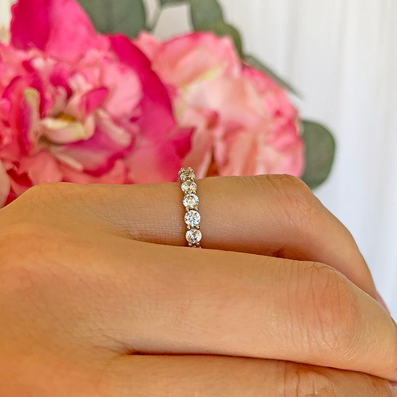 Eternity Round Cut Simulated Diamond Women's Wedding Band In Sterling Silver