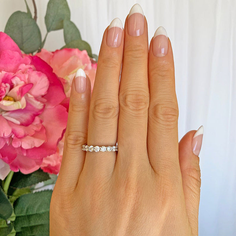 Eternity Round Cut Simulated Diamond Women's Wedding Band In Sterling Silver