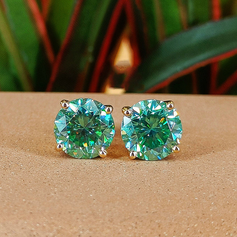 1.0Ct Stunning Yellow Gold Round Cut Paraiba Tourmaline Earrings In Sterling Silver