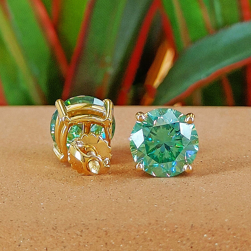 1.0Ct Stunning Yellow Gold Round Cut Paraiba Tourmaline Earrings In Sterling Silver
