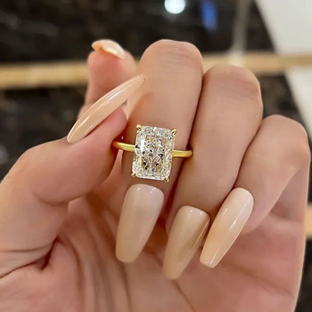 Classic Yellow Gold Radiant Cut Simulated Diamond Engagement Ring For Women
