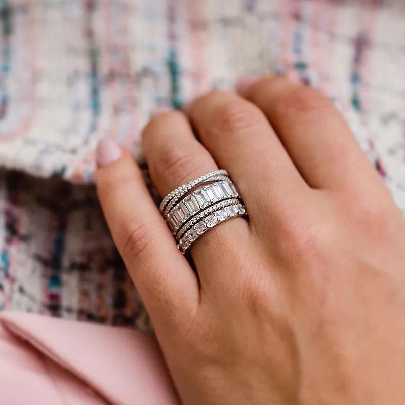 Stunning Women's 4PC Stackable Wedding Band Set In Sterling Silver