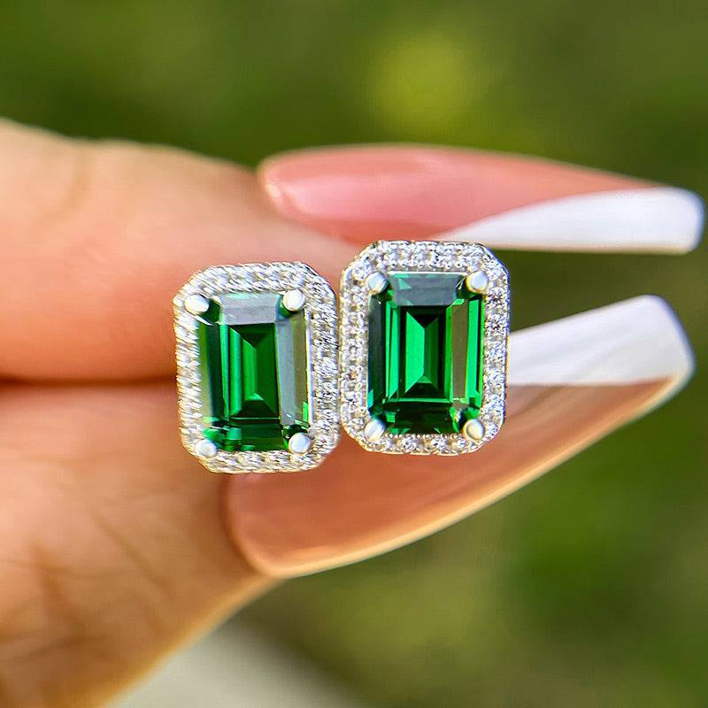 Ahabobo Vintage Halo Emerald Cut Emerald Green 2PC Jewelry Set
