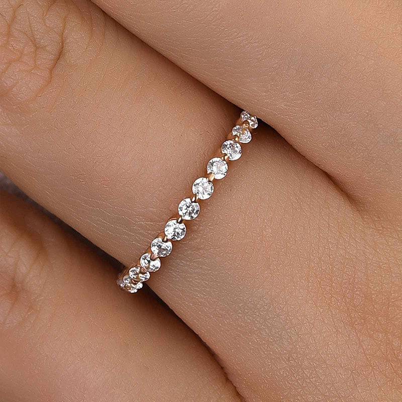 Classic Round Cut Full Eternity Wedding Band In Sterling Silver