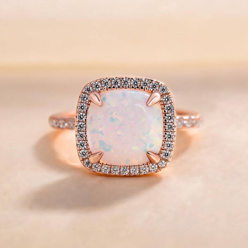 Unique Halo Cushion Cut Opal Stone Engagement Ring In Sterling Silver