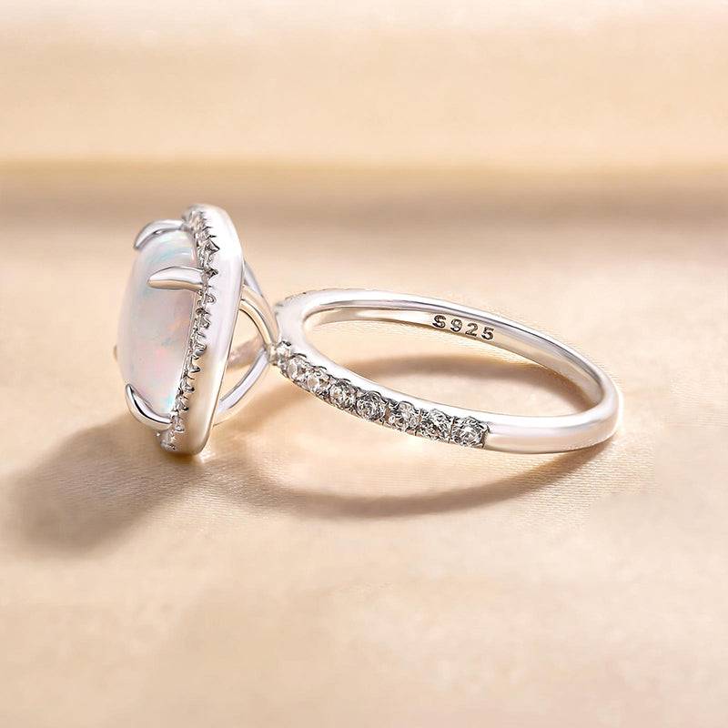 Unique Halo Cushion Cut Opal Stone Engagement Ring In Sterling Silver