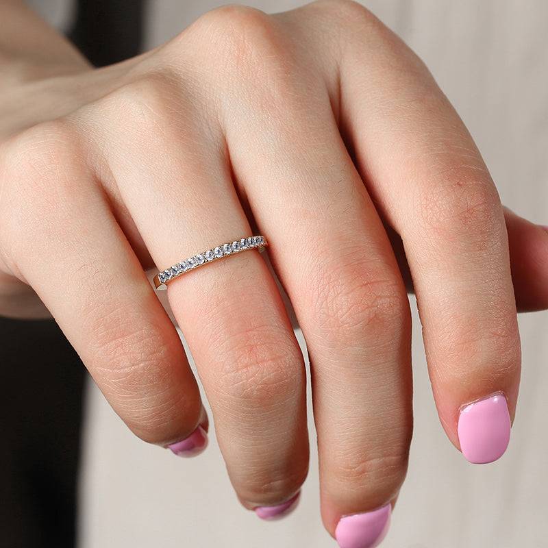 Sterling Silver Classic Half Eternity Thin Women's Wedding Band