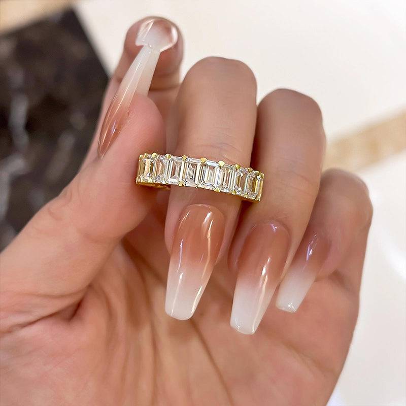 Eternity Emerald Cut Simulated Diamonds Women's Wedding Band