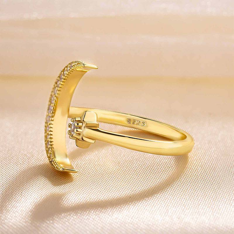 Crescent Moon & Star Adjustable Open Ring