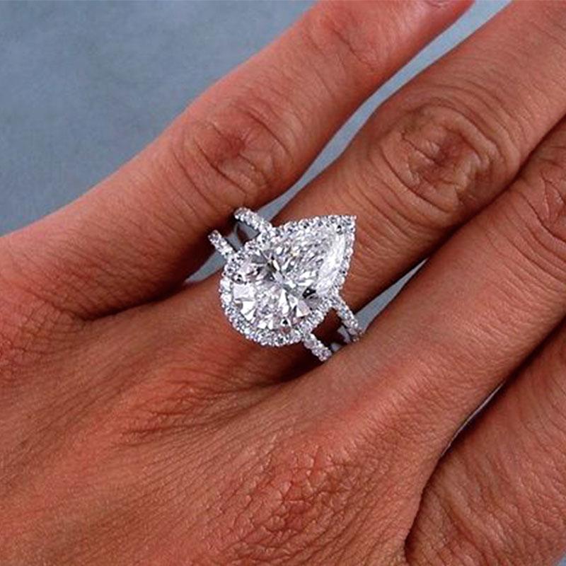 Halo Pear Cut Created White Sapphire Wedding Ring Set