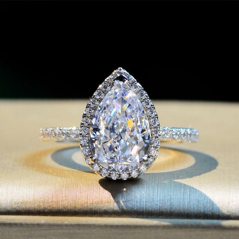 Halo Pear Cut Created White Sapphire Wedding Ring Set
