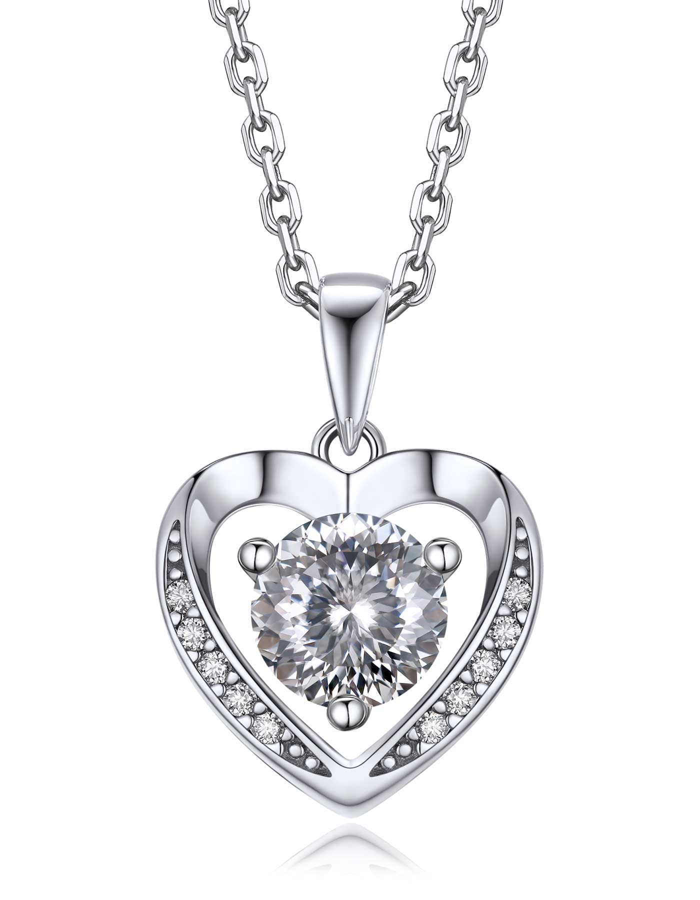 Ahabobo Heart Moissanite Birthstone Necklace in Silver