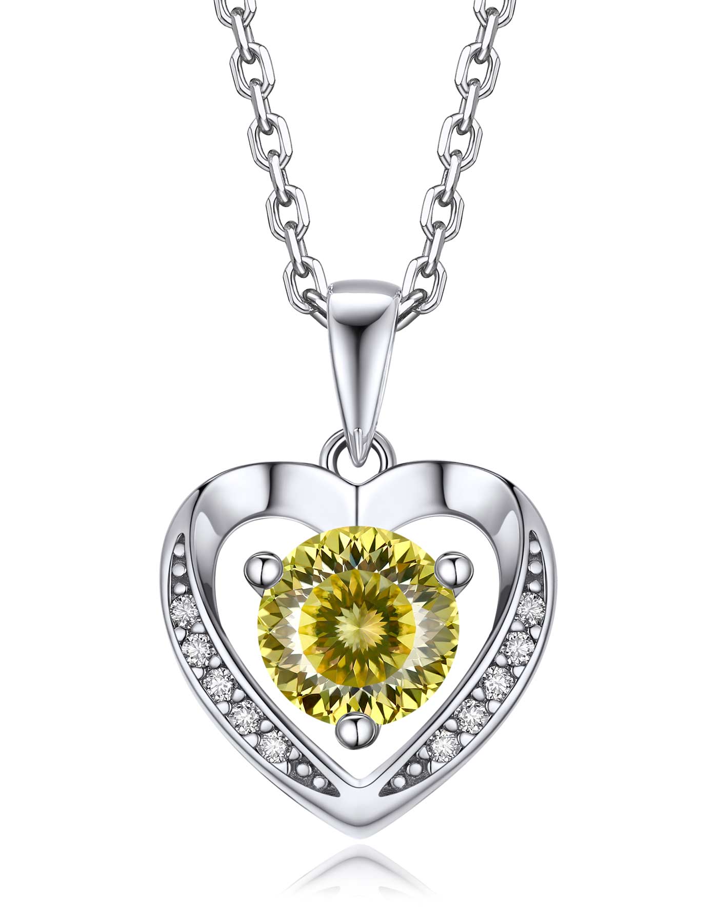 Ahabobo Heart Moissanite Birthstone Necklace in Silver