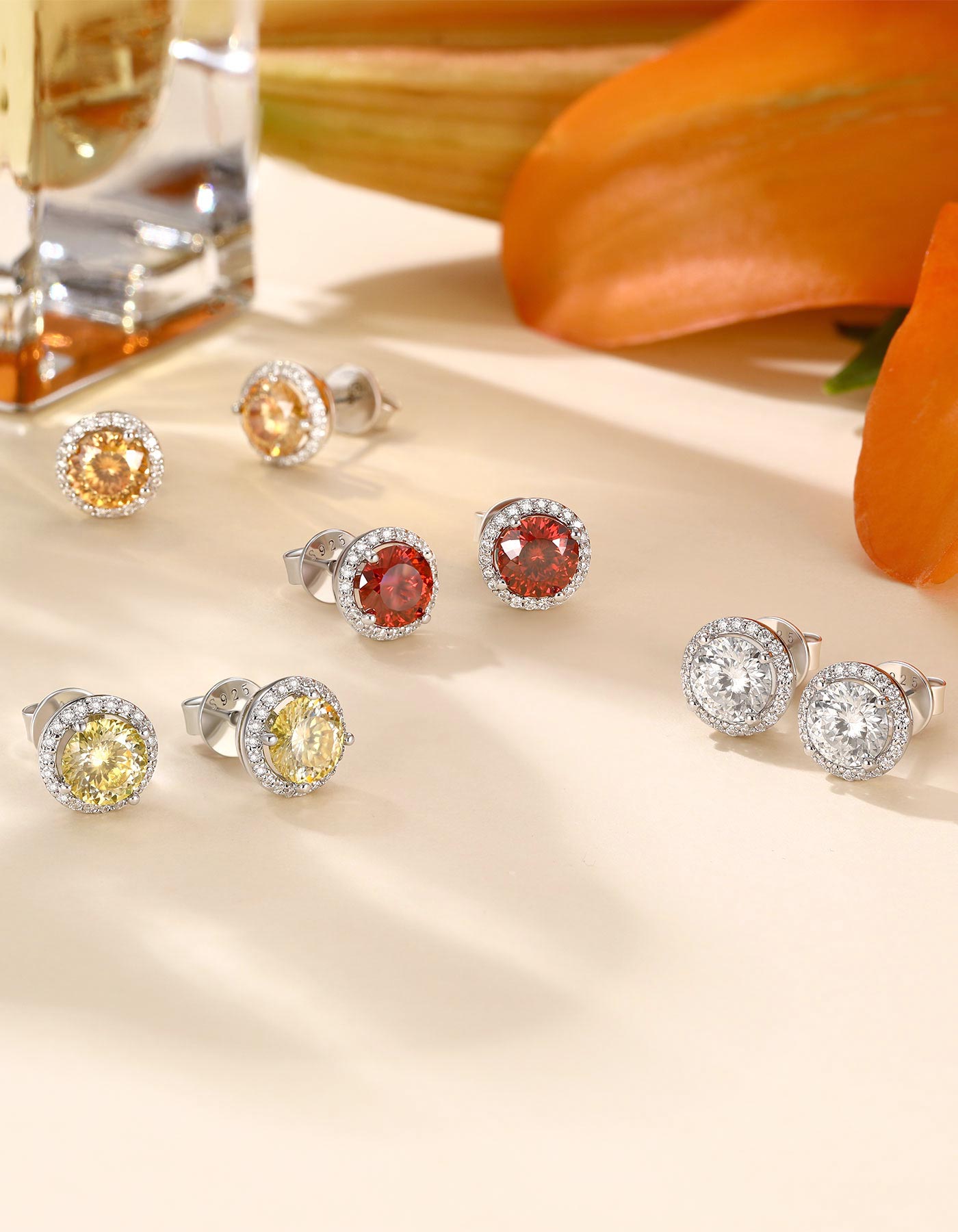 Ahabobo Birthstone Moissanite Halo Stud Earrings for Women