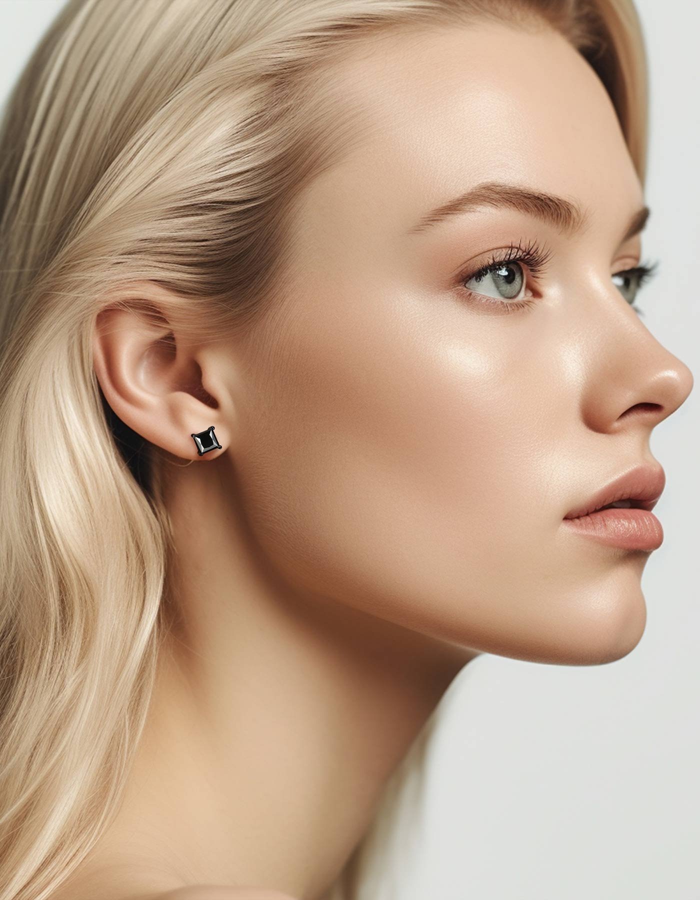Ahabobo Princess Cut Black Moissanite Stud Earrings For Women Men