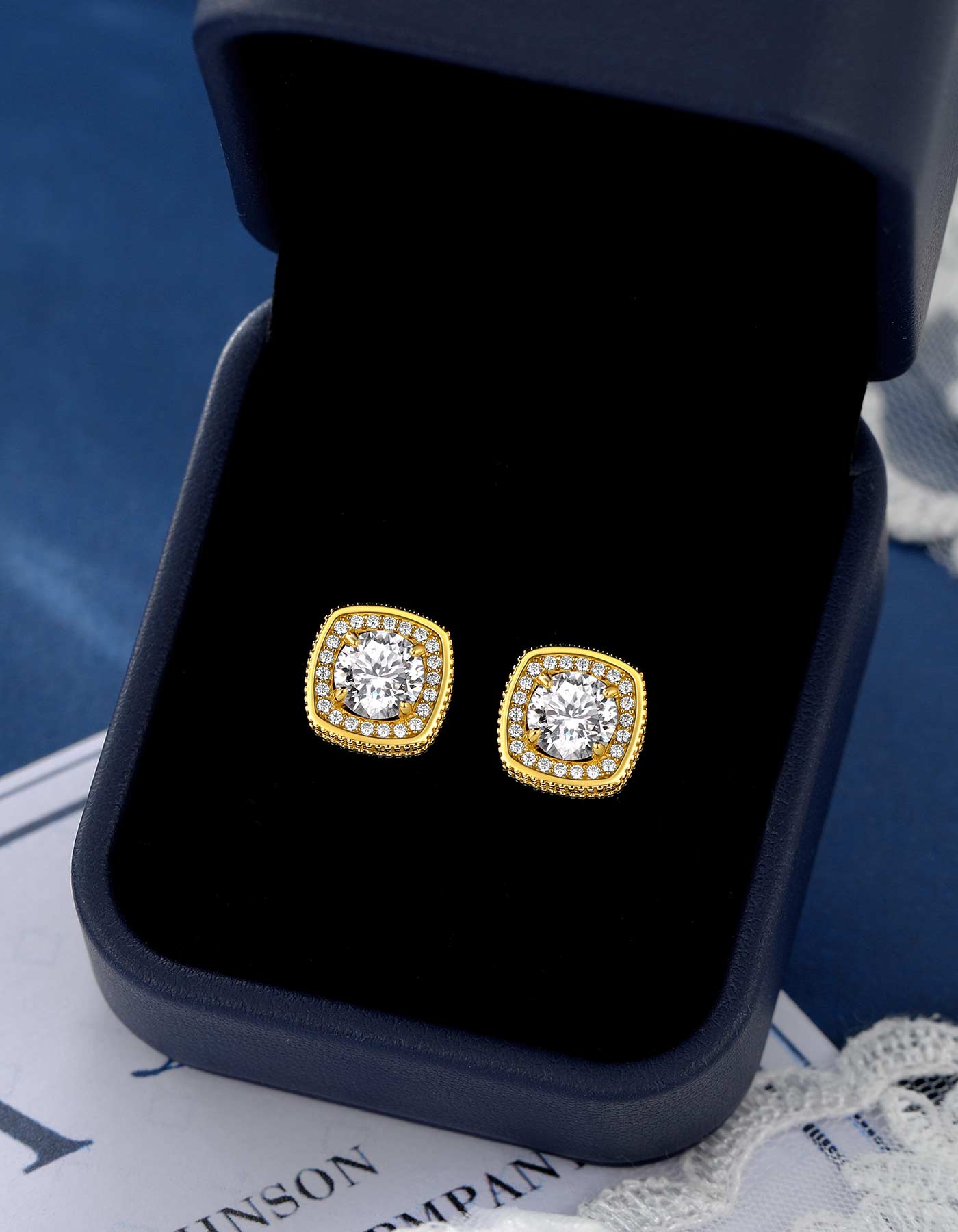 Ahabobo Cushion Cut Moissanite Earrings Halo Studs For Women
