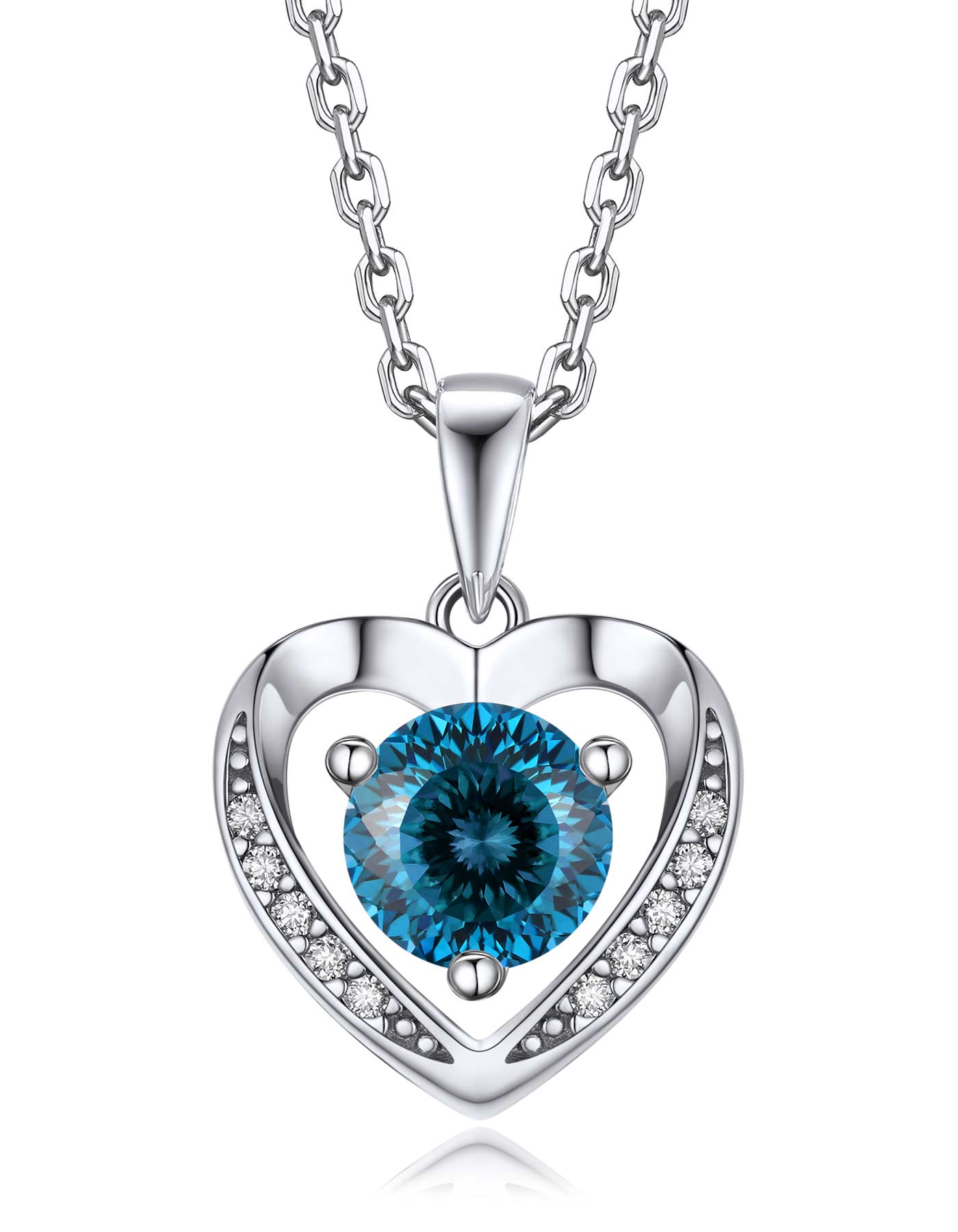 Ahabobo Heart Moissanite Birthstone Necklace in Silver