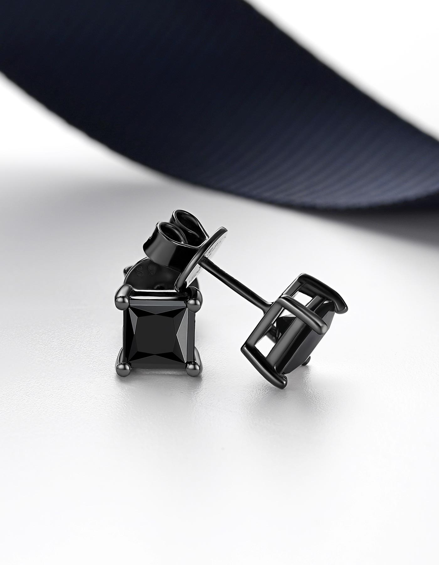 Ahabobo Princess Cut Black Moissanite Stud Earrings For Women Men