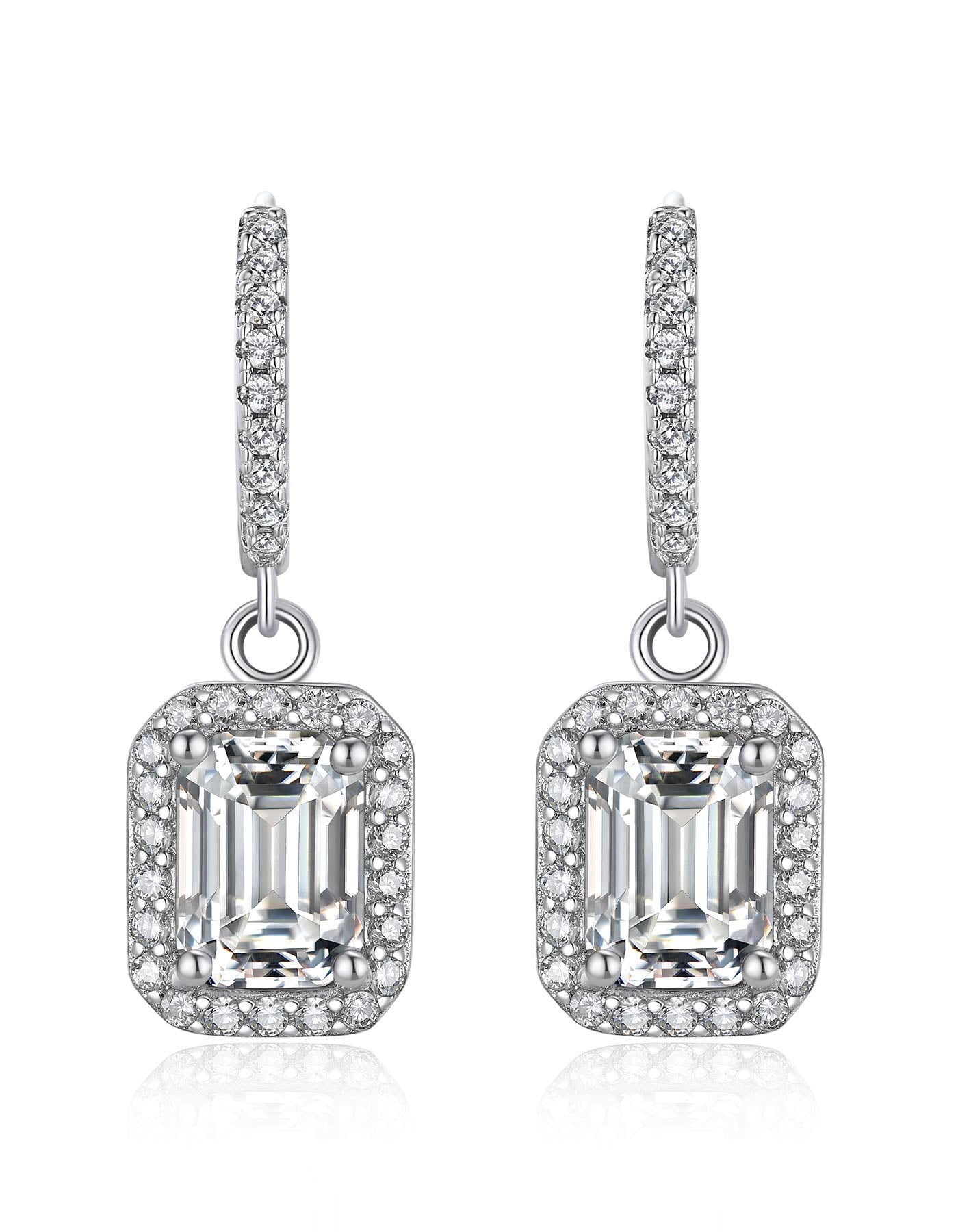 Ahabobo Halo Moissanite Hoop Earrings Emerald Cut Earrings For Women
