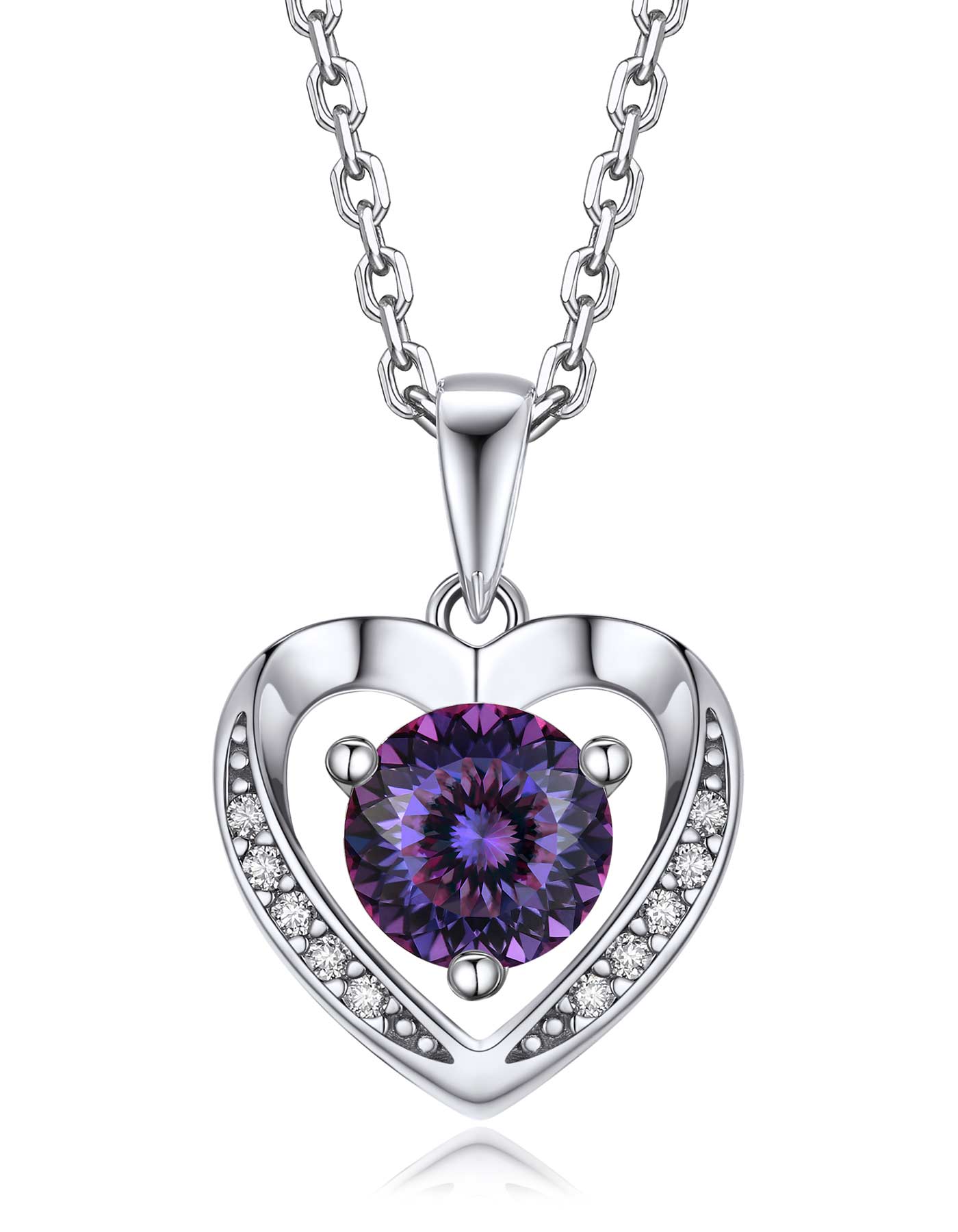 Ahabobo Heart Moissanite Birthstone Necklace in Silver
