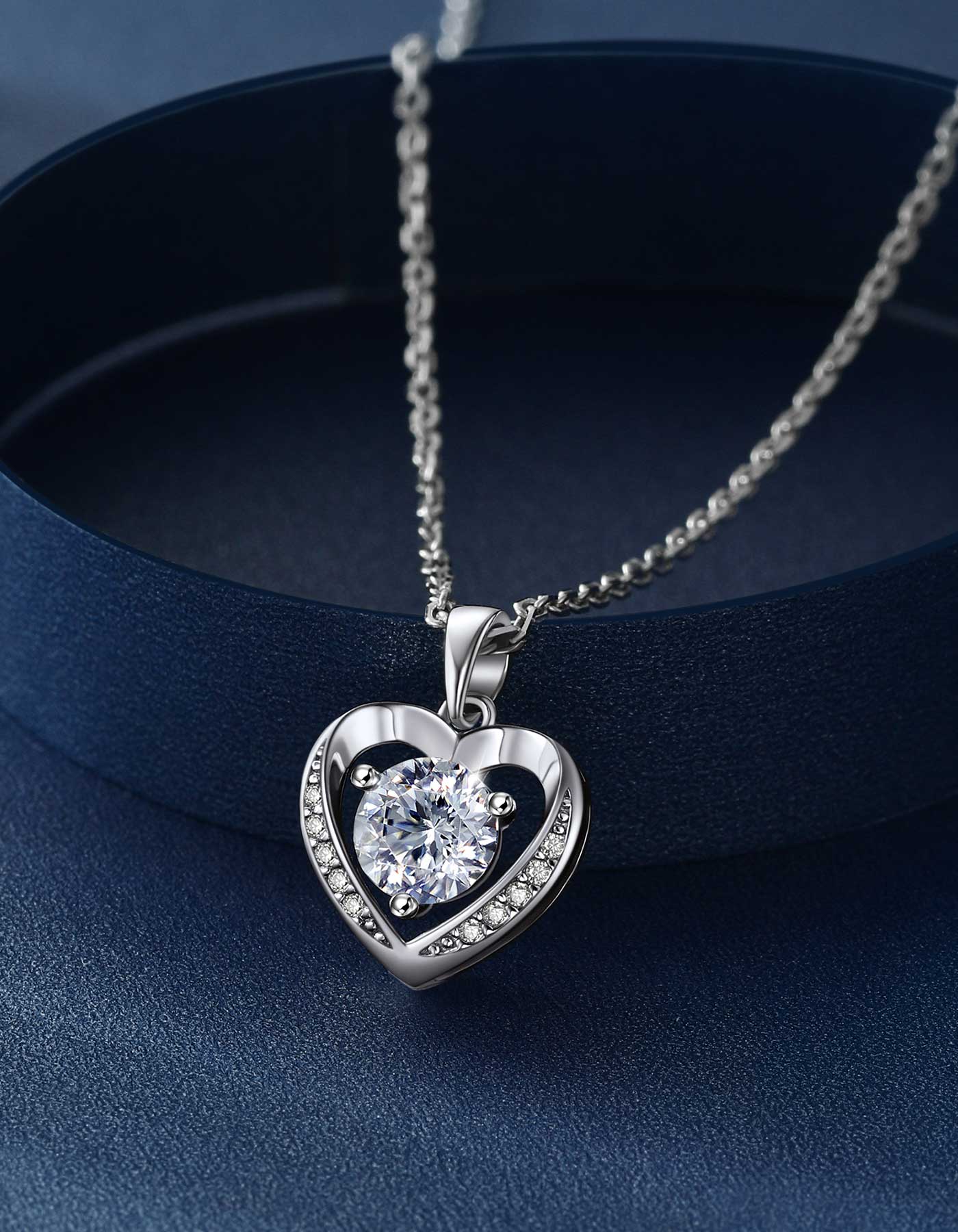 Ahabobo Moissanite Heart Necklace and Stud Earrings