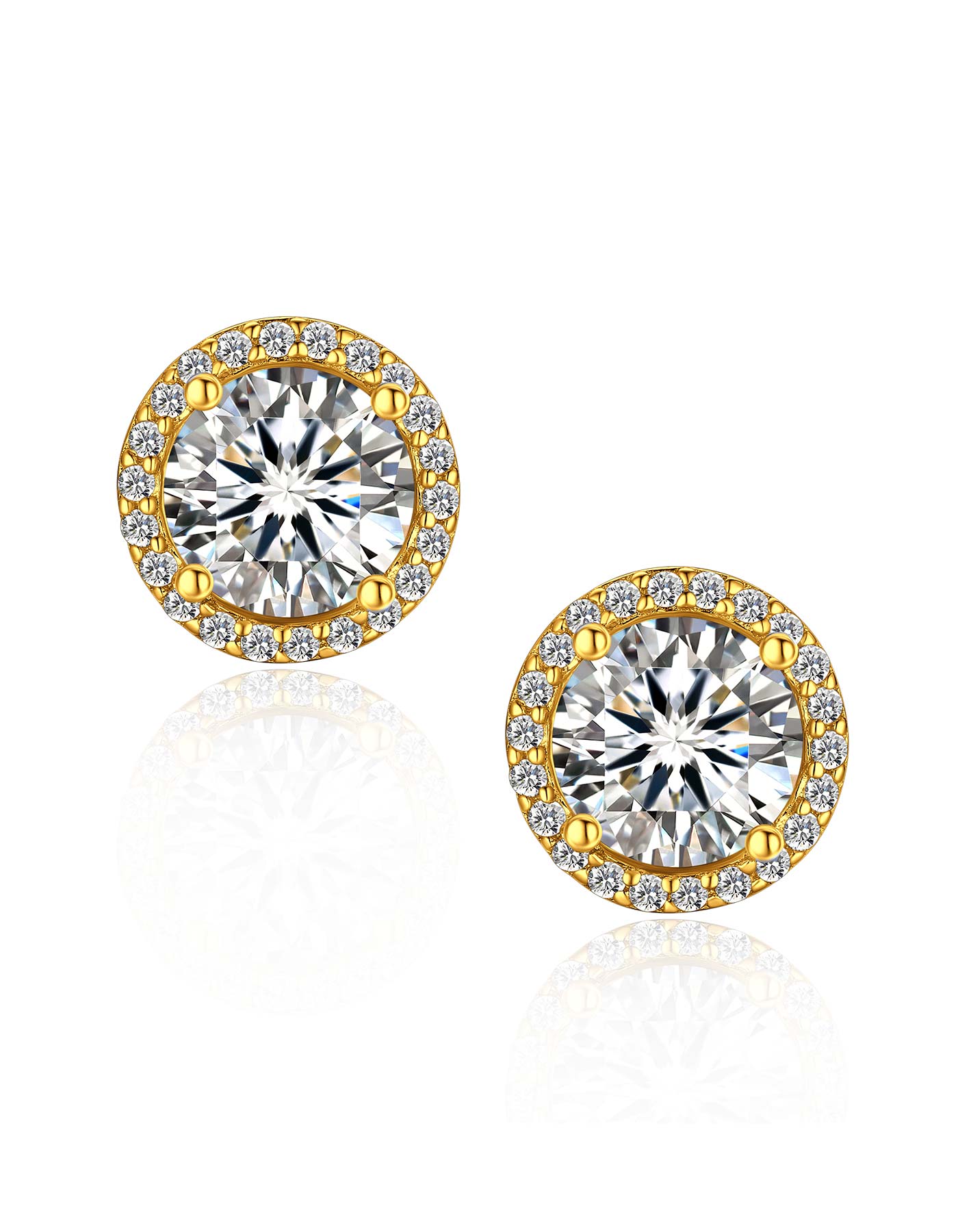 Ahabobo Gold Plated Halo Moissanite Stud Earrings for Women