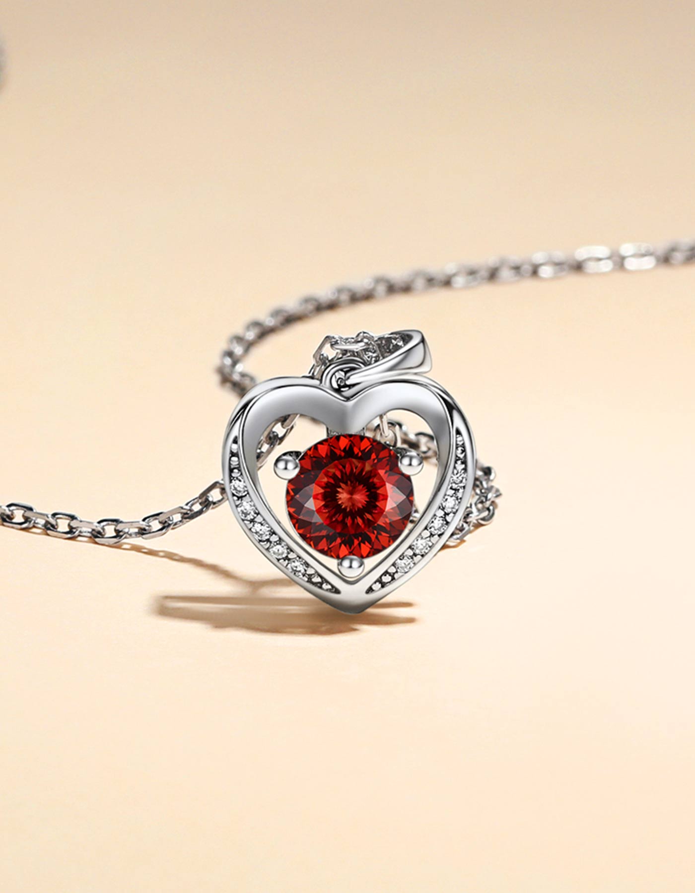Ahabobo Heart Moissanite Birthstone Necklace in Silver