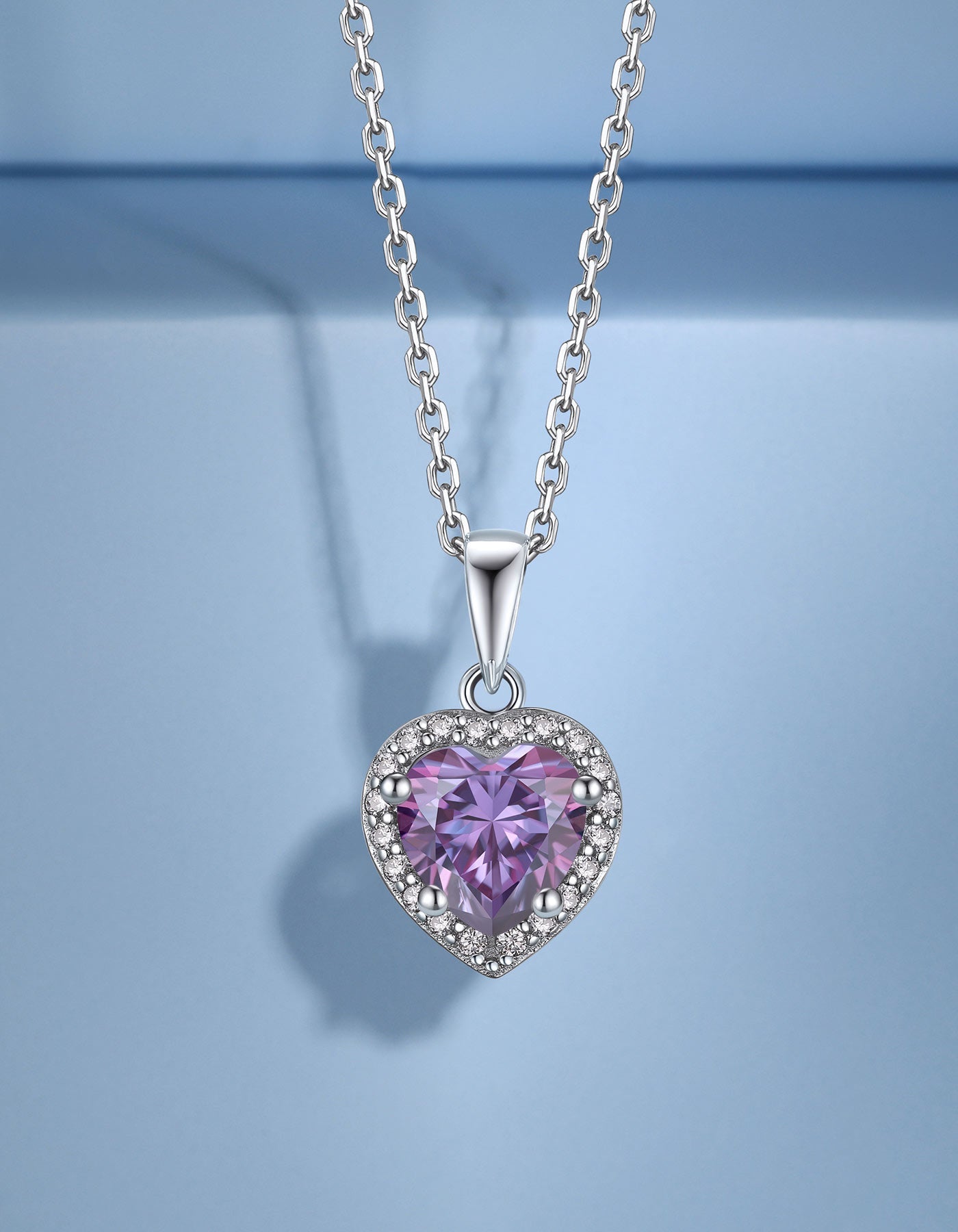 Ahabobo Heart Cut Moissanite Birthstone Halo Necklace For Women