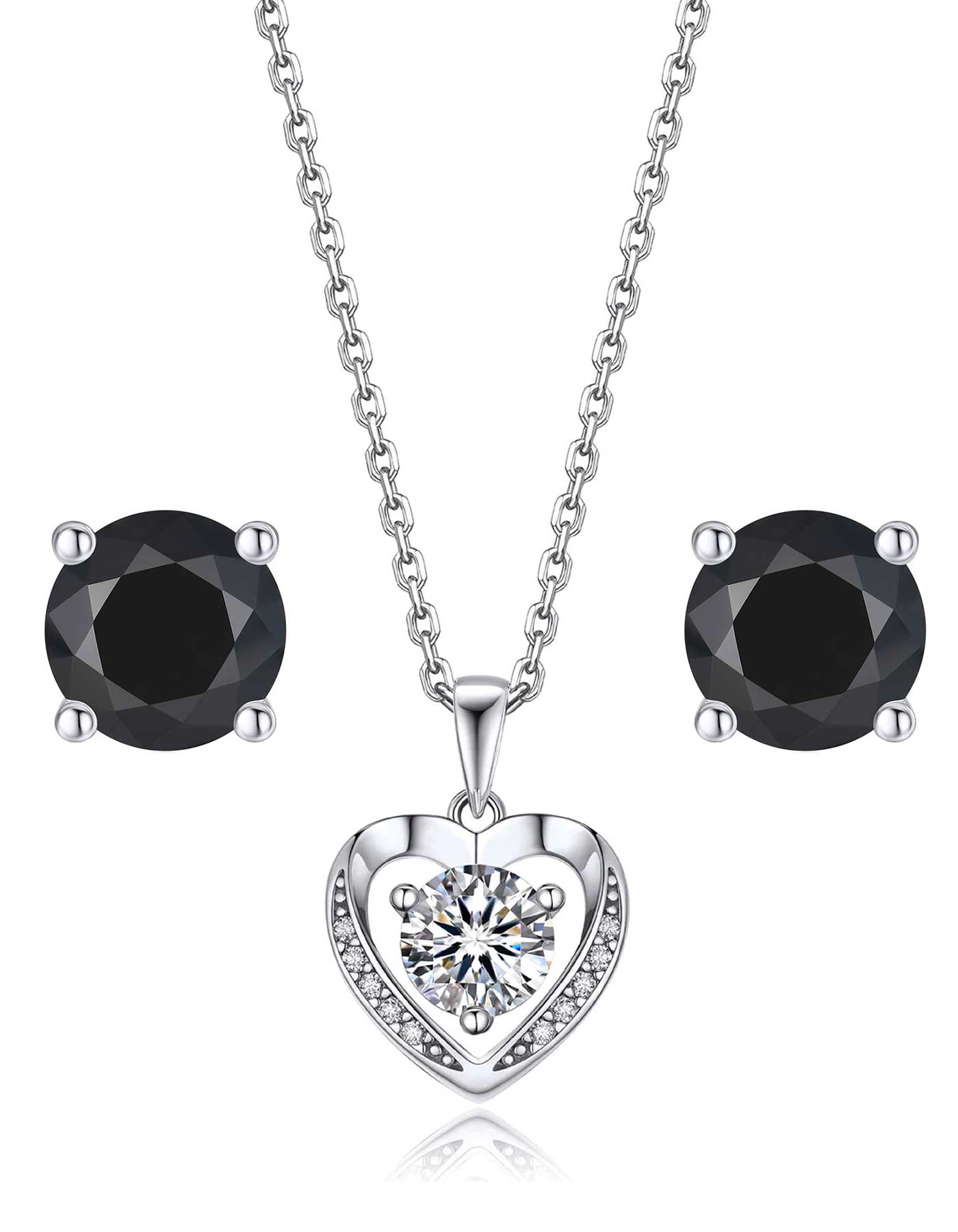 Ahabobo Heart Moissanite Necklace Black Stud Earrings Set