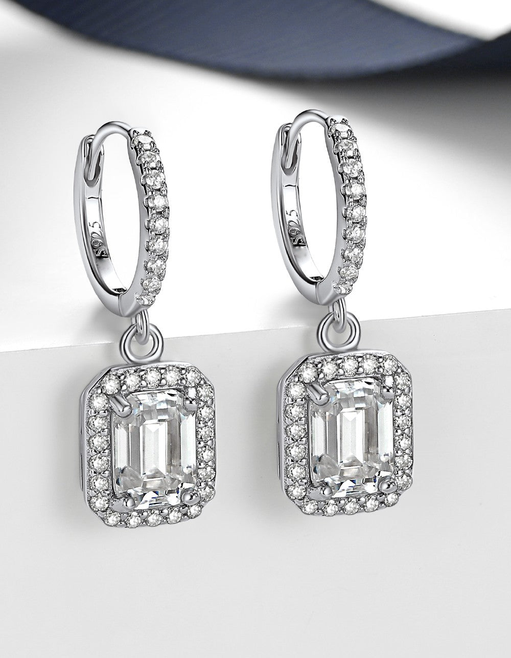 Ahabobo Halo Moissanite Hoop Earrings Emerald Cut Earrings For Women