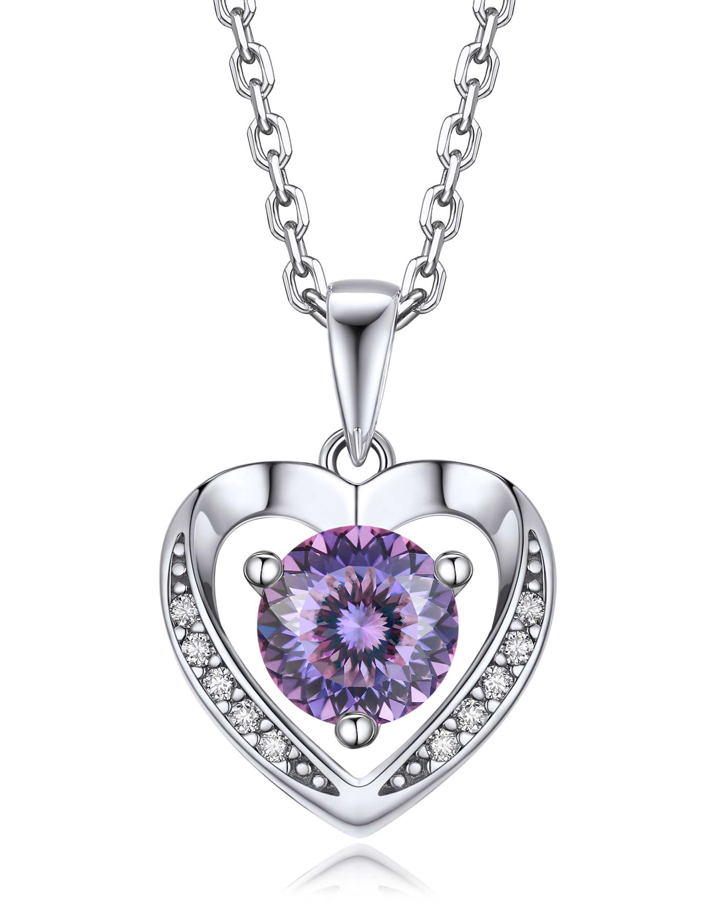 Ahabobo Heart Moissanite Birthstone Necklace in Silver