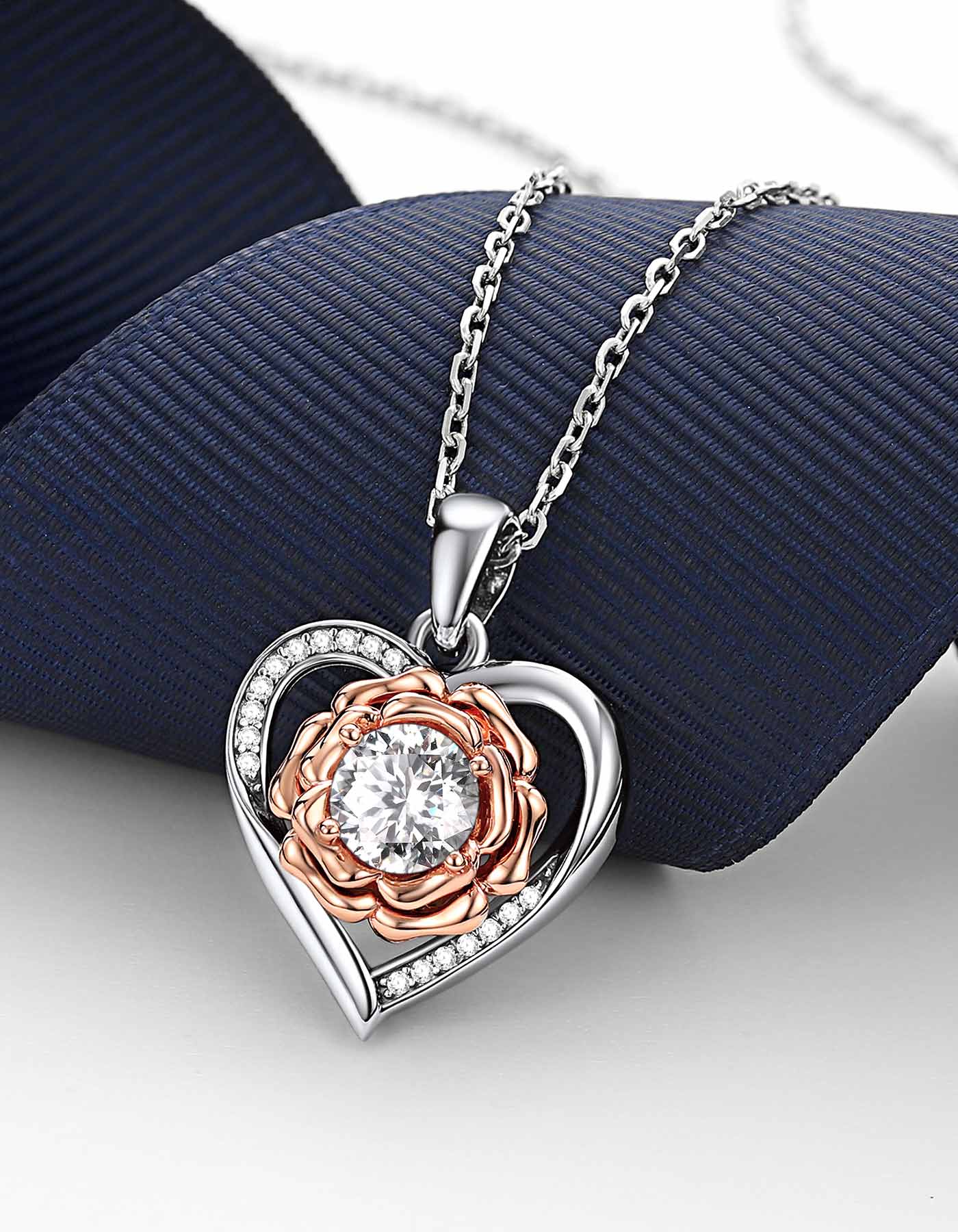 Ahabobo Heart in Rose Necklace With Moissanite for Women Mother